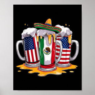 Usa mexico beer mugs sombrero cinco de mayo poster