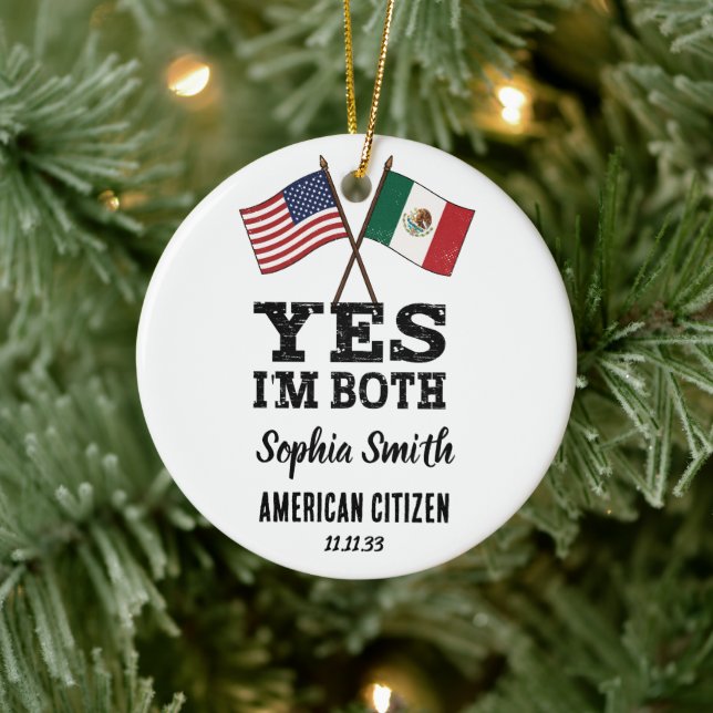 USA Mexico Dual Citizenship Custom Ceramic Ornament (Tree)