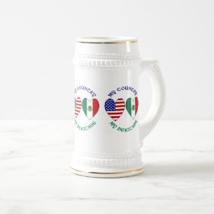 USA Mexico Flag Hearts My Country My Heritage Beer Stein