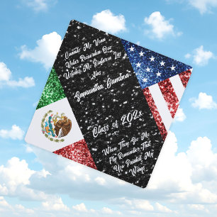 USA Mexico flag sparkles glitters Custom text Graduation Cap Topper
