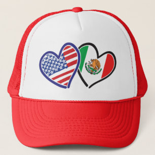 USA Mexico Heart Flags Trucker Hat