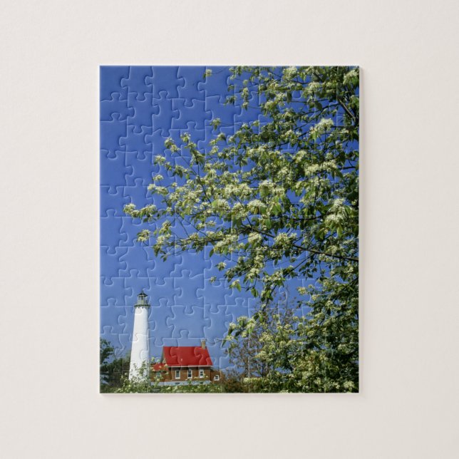 USA, Michigan, East Tawas. Tawas Lighthouse with Jigsaw Puzzle (Vertical)