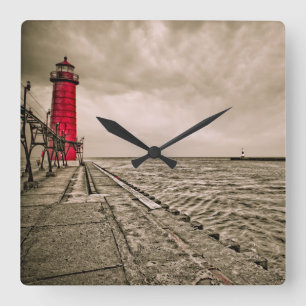 USA, Michigan, Grand Haven Lighthouse Square Wall Clock