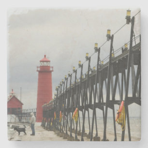 USA, Michigan, Lake Michigan Shore, Grand Haven: Stone Coaster