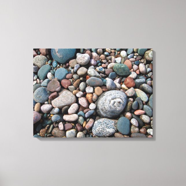 USA, Michigan. Polished Pebbles On The Shore Canvas Print (Front)