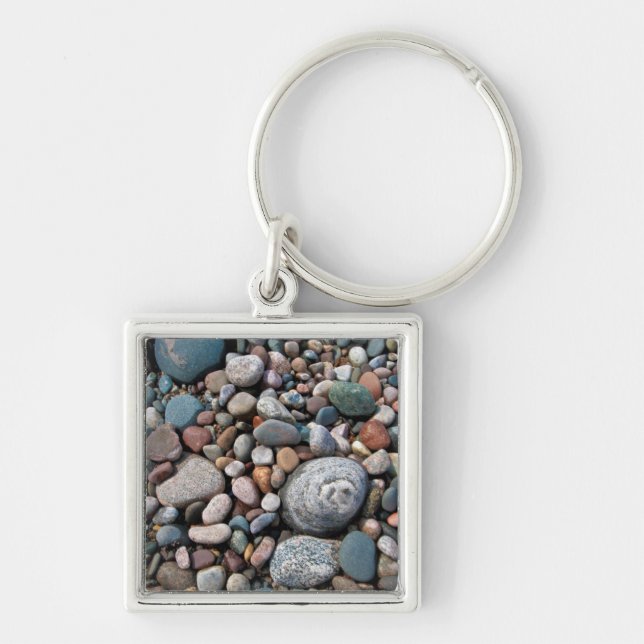 USA, Michigan. Polished Pebbles On The Shore Keychain (Front)