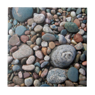 USA, Michigan. Polished Pebbles On The Shore Tile