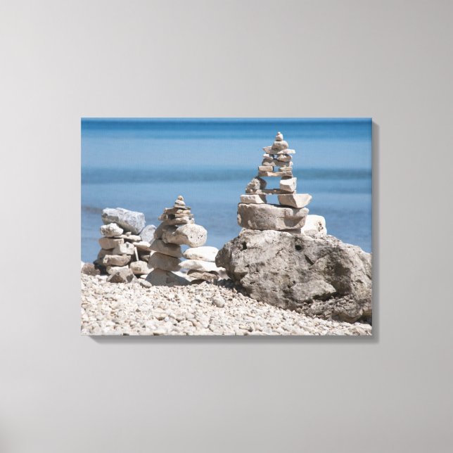 USA, Michigan. Stone Towers On The Beach Canvas Print (Front)