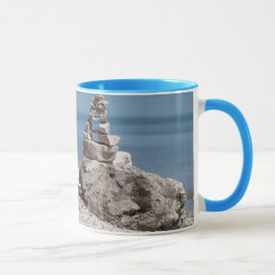 USA, Michigan. Stone Towers On The Beach Mug