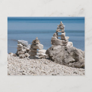 USA, Michigan. Stone Towers On The Beach Postcard