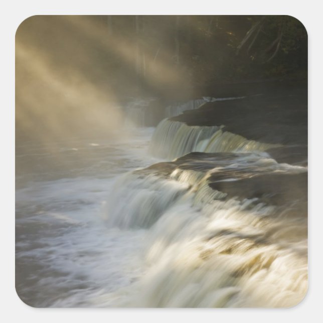 USA, Michigan, Upper Peninsula. Sunbeams on Square Sticker (Front)