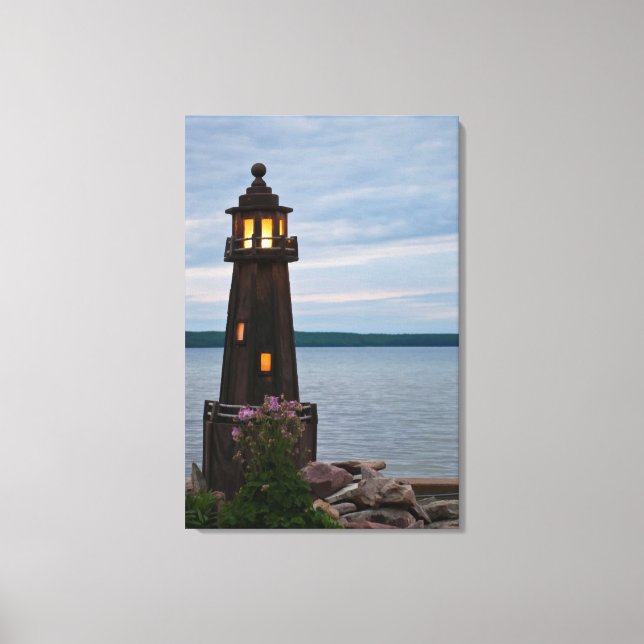USA, Michigan. Yard Decoration Lighthouse Canvas Print (Front)