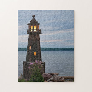 USA, Michigan. Yard Decoration Lighthouse Jigsaw Puzzle