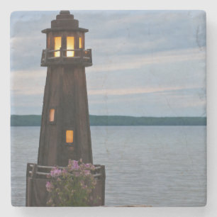 USA, Michigan. Yard Decoration Lighthouse Stone Coaster