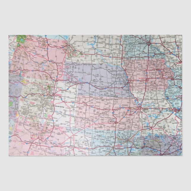 USA Midwest Map  Tissue Paper (Front)