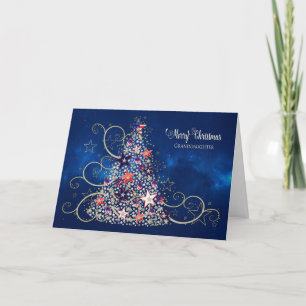 USA Military Christmas Tree, GRANDDAUGHTER Card