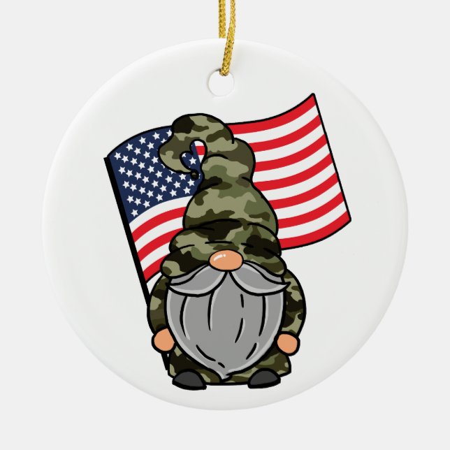 USA Military Gnome  Ceramic Ornament (Front)