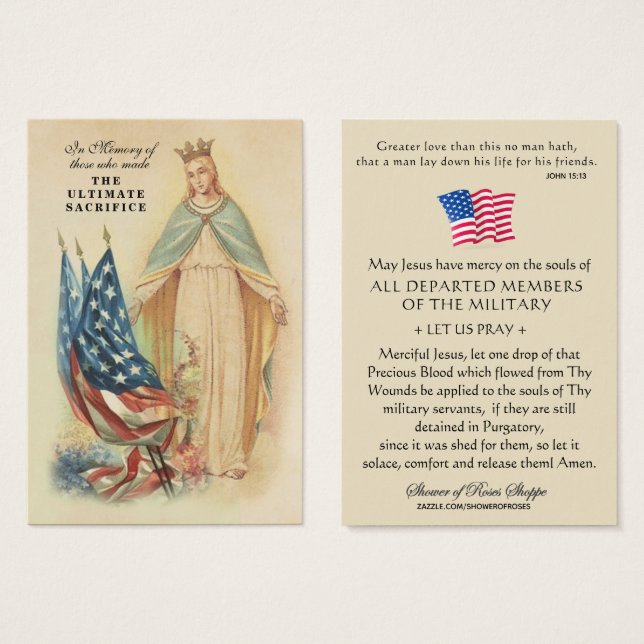 USA Military Remembrance Memorial Veterans Prayer (Front & Back)