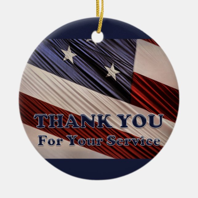 USA Military Veterans Patriotic Flag Thank You Ceramic Ornament (Front)