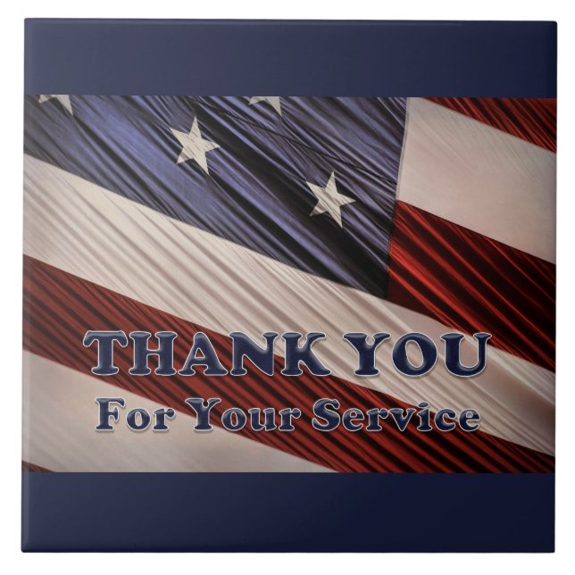 USA Military Veterans Patriotic Flag Thank You Tile (Front)