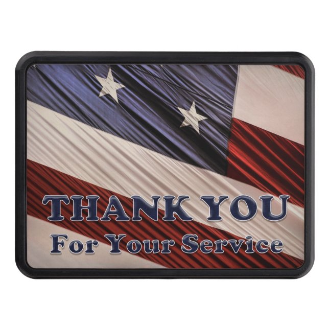 USA Military Veterans Patriotic Flag Thank You Trailer Hitch Cover (Front)