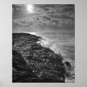 USA. Molten lava flows into the ocean at sunrise Poster