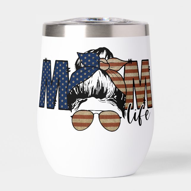 USA Mom Life Wine Tumbler - Russe American Flag (Avant)