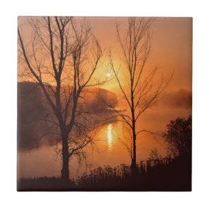 USA, New England, Maine. Autumn Sunrise Tile