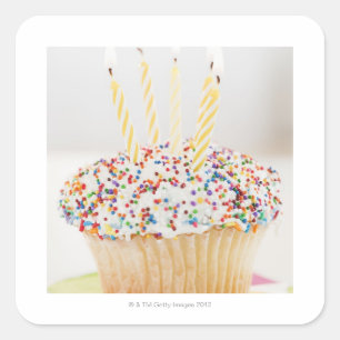 USA, New Jersey, Jersey City, Cupcake with Square Sticker