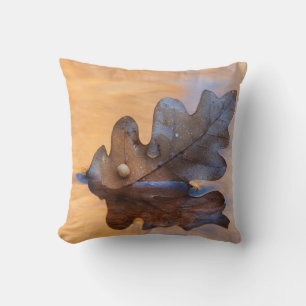 USA, New Mexico. Oak leaf in stream Throw Pillow