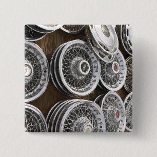 USA, New Mexico, Prewitt: Auto Hubcaps / Rt. 66 2 Inch Square Button