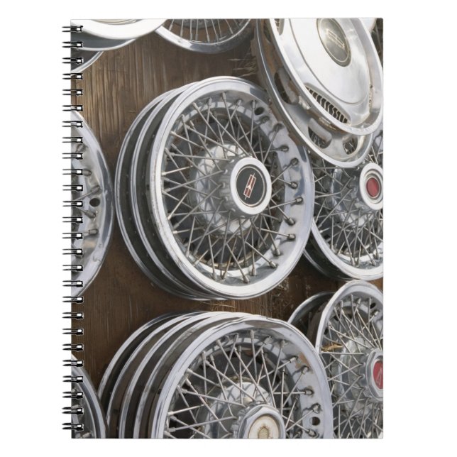 USA, New Mexico, Prewitt: Auto Hubcaps / Rt. 66 Notebook (Front)