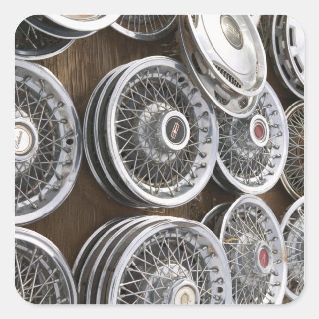 USA, New Mexico, Prewitt: Auto Hubcaps / Rt. 66 Square Sticker (Front)