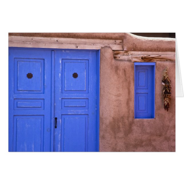 USA, New Mexico, Santa Fe. View of blue door and (Front Horizontal)