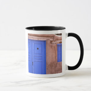USA, New Mexico, Santa Fe. View of blue door and Mug