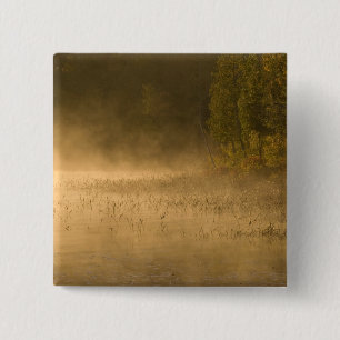 USA, New York, Adirondack Park. Sunrise mist on 2 Inch Square Button