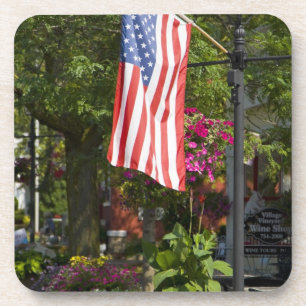 USA, New York, Lewiston. American flag attached Coaster