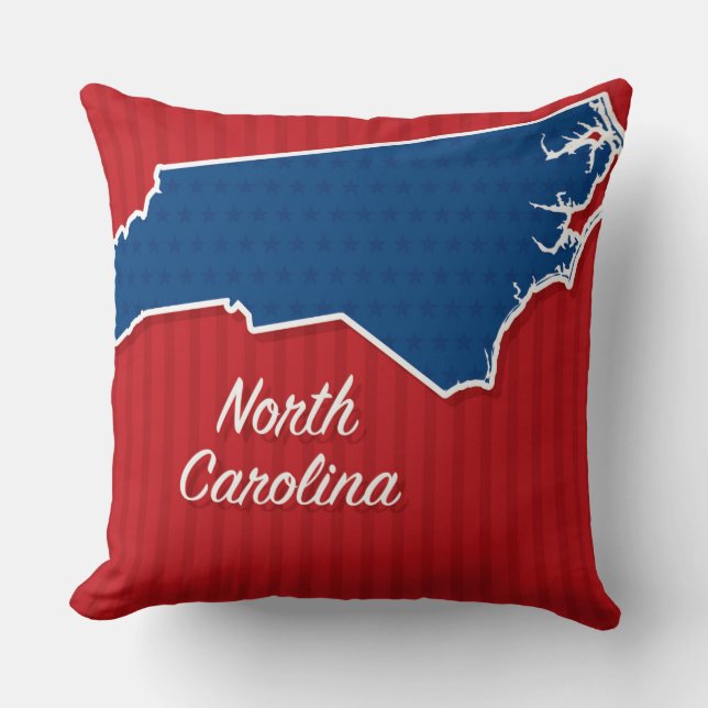 USA North Carolina State Stars and Stripes Map Throw Pillow (Front)