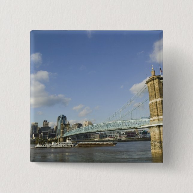 USA, Ohio, Cincinnati: Roebling Suspension 2 Inch Square Button (Front)
