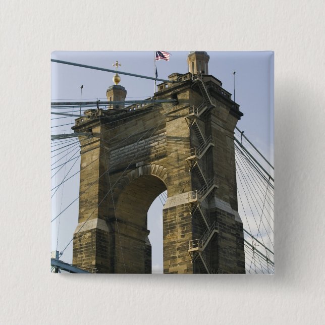 USA, Ohio, Cincinnati: Roebling Suspension 2 Inch Square Button (Front)