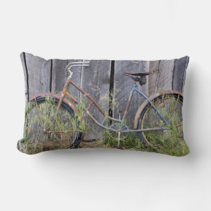 USA, Oregon, Bend. A dilapidated old bike Lumbar Pillow