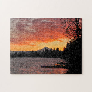 USA, Oregon. Blue Lake And Mt Hood At Sunrise Jigsaw Puzzle