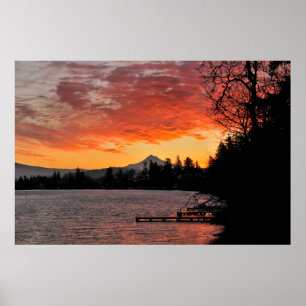 USA, Oregon. Blue Lake And Mt Hood At Sunrise Poster