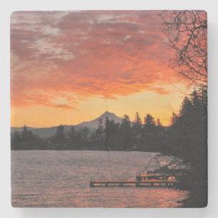 USA, Oregon. Blue Lake And Mt Hood At Sunrise Stone Coaster