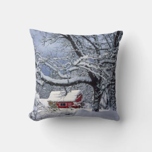 USA, Oregon, Clackamas County. Fresh snow covers Throw Pillow