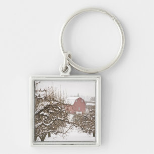 USA, Oregon, Hood River. Snow covered Apple Keychain