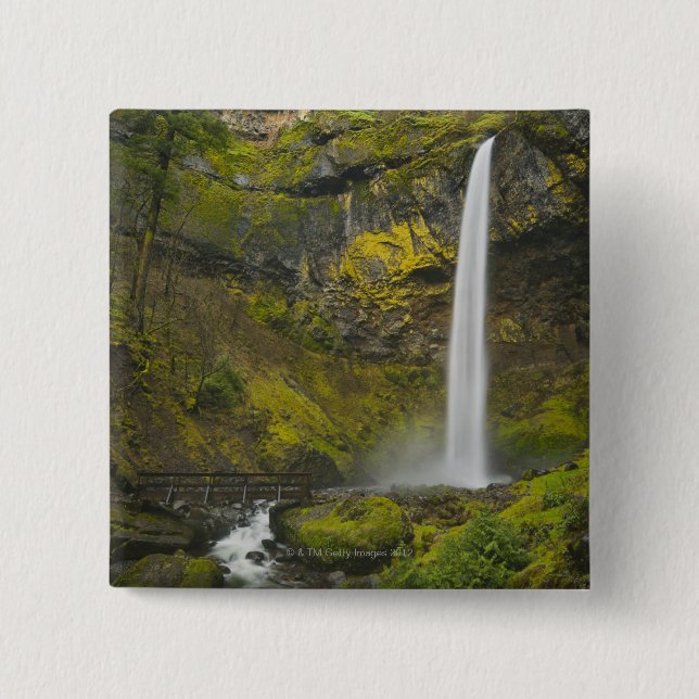 USA, Oregon, Multnomah County, Elowah Falls 2 Inch Square Button (Front)