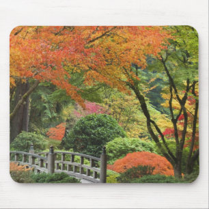 USA, Oregon, Portland. Wooden bridge and maple Mouse Pad