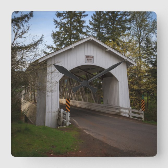 USA, Oregon, Scio, Hannah Bridge 2 Square Wall Clock (Front)