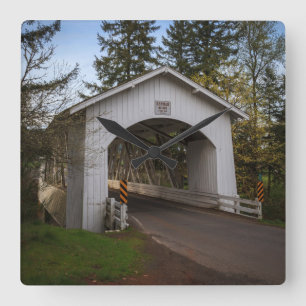 USA, Oregon, Scio, Hannah Bridge 2 Square Wall Clock